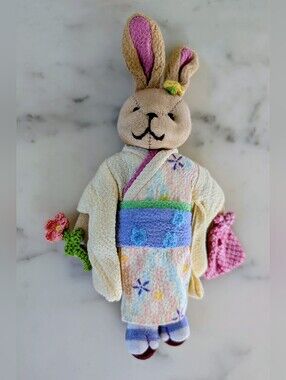 NWOT. RARE! Handmade Stuffed Girl Rabbit Bunny Doll in Pastel Kimono Purse Charm